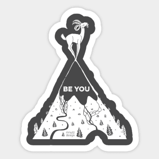 How to live - be you! Mountain sheep on summit Sticker